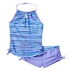 Girls 7-16 Free Country Striped Halter Tankini Swimsuit Set, Girl's, Size: 10, Brt Purple