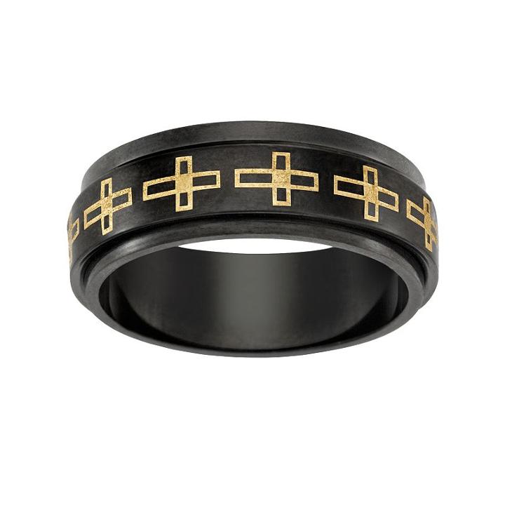 Black And Yellow Ion-plated Titanium Sideways Cross Spinner Band, Men's, Size: 8