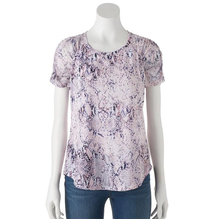 Women's Jennifer Lopez Ruched Mesh Tee, Size: Xs, Brt Pink