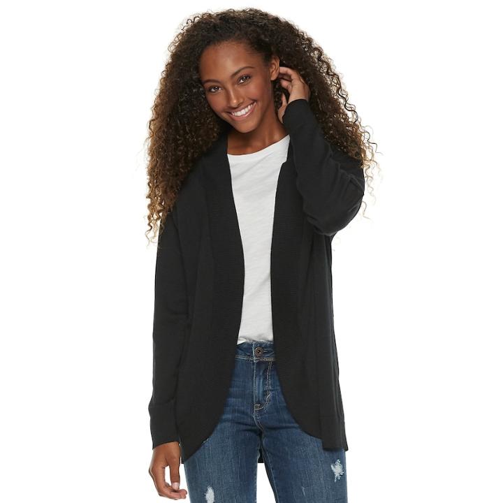 Juniors' Rewind Solid Cocoon Cardigan, Teens, Size: Large, Black