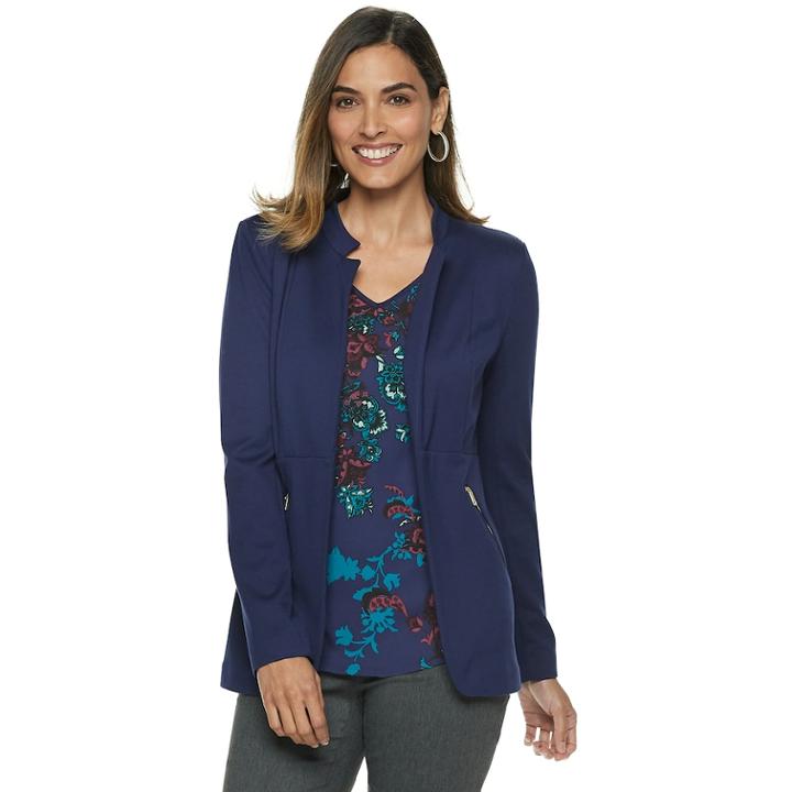 Women's Dana Buchman Notch Collar Blazer, Size: Xs, Blue (navy)