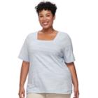 Plus Size Croft & Barrow&reg; Squareneck Elbow Sleeve Tee, Women's, Size: 2xl, Med Blue