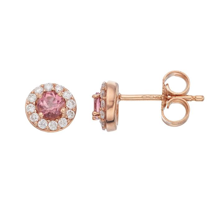 Lc Lauren Conrad 10k Rose Gold Pink Tourmaline & 1/10 Carat T.w. Diamond Halo Stud Earrings, Women's