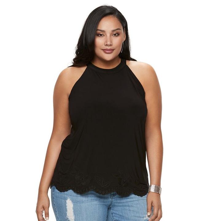 Plus Size Jennifer Lopez Embroidered-trim Top, Women's, Size: 1xl, Black