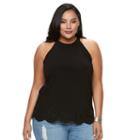 Plus Size Jennifer Lopez Embroidered-trim Top, Women's, Size: 1xl, Black