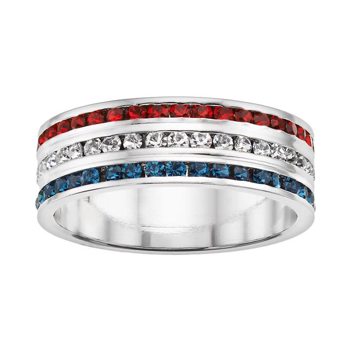Traditions Red, White And Blue Swarovski Crystal Sterling Silver Multirow Band, Women's, Size: 4, Multicolor