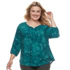Plus Size Sonoma Goods For Life&trade; Printed Pintuck Peasant Top, Women's, Size: 3xl, Light Blue