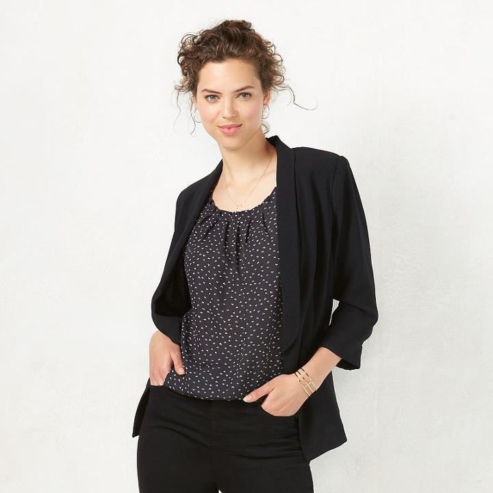 Women's Lc Lauren Conrad Crepe Open-front Blazer, Size: 8, Black