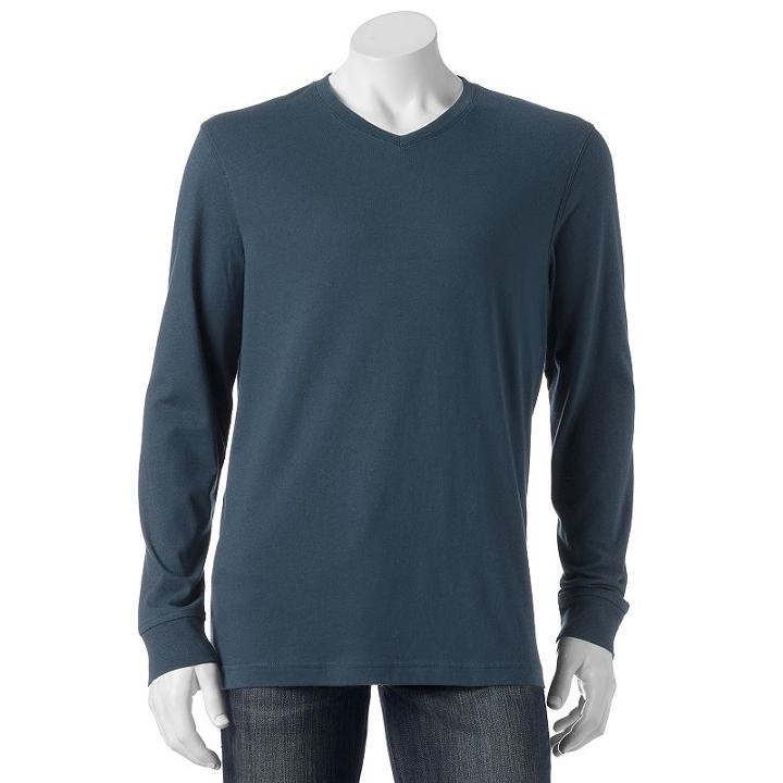 Men's Croft & Barrow&reg; Classic-fit Easy-care V-neck Tee, Size: Medium, Dark Blue