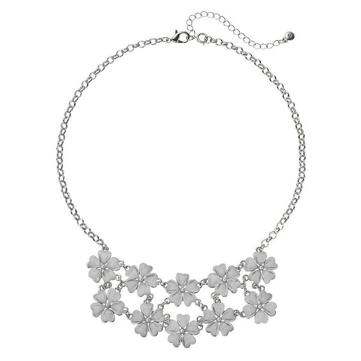 Glittery Flower Statement Necklace, Women's, White