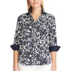Women's Chaps Floral No-iron Sateen Shirt, Size: Medium, Blue (navy)