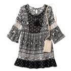 Girls 7-16 Knitworks Lace Trim Patterned Babydoll Dress With Crochet Crossbody Purse, Girl's, Size: 8, Black