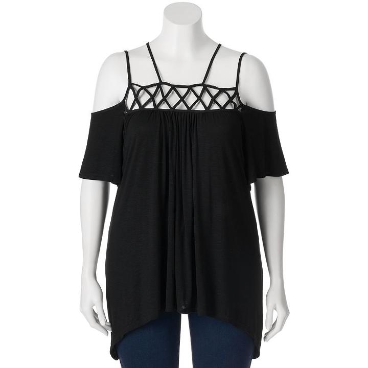 Juniors' Plus Size Heartsoul Lattice Off-the-shoulder Top, Girl's, Size: 2xl, Black