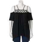 Juniors' Plus Size Heartsoul Lattice Off-the-shoulder Top, Girl's, Size: 2xl, Black