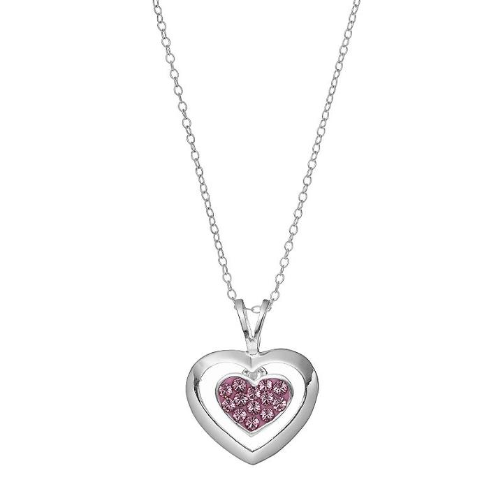 Charming Girl Kids' Sterling Silver Crystal Heart Pendant Necklace, Pink
