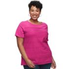 Plus Size Croft & Barrow&reg; Mixed Lace Short Sleeve Tee, Women's, Size: 2xl, Med Pink