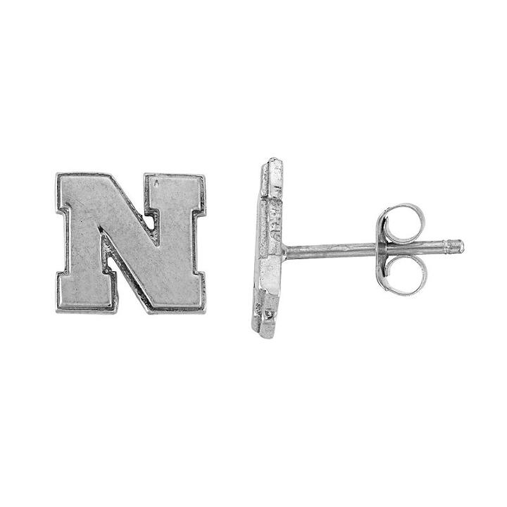 Dayna U Sterling Silver Nebraska Cornhuskers Logo Stud Earrings, Women's, Grey