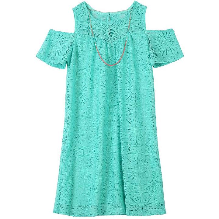Girls Plus Size Speechless Crochet Lace Overlay Shift Dress With Necklace, Girl's, Size: 18 1/2, Green Oth