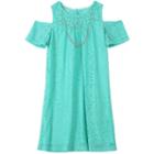 Girls Plus Size Speechless Crochet Lace Overlay Shift Dress With Necklace, Girl's, Size: 18 1/2, Green Oth