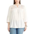 Plus Size Chaps Lace-yoke Peasant Top, Women's, Size: 2xl, White