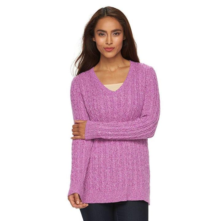 Women's Croft & Barrow&reg; V-neck Cable Knit Sweater, Size: Small, Med Purple