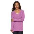 Women's Croft & Barrow&reg; V-neck Cable Knit Sweater, Size: Small, Med Purple