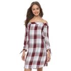 Juniors' So&reg; Plaid Off The Shoulder Dress, Girl's, Size: Medium, Dark Pink