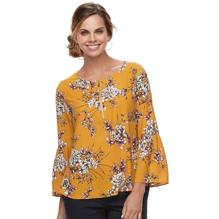 Women's Apt. 9&reg; Zipper Accent Georgette Top, Size: Large, Drk Orange