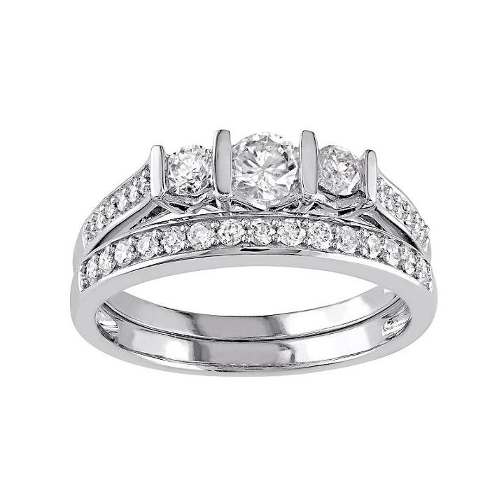 10k White Gold 3/4 Carat T.w. Diamond 3-stone Engagement Ring Set, Women's, Size: 5
