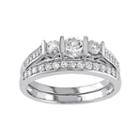 10k White Gold 3/4 Carat T.w. Diamond 3-stone Engagement Ring Set, Women's, Size: 5