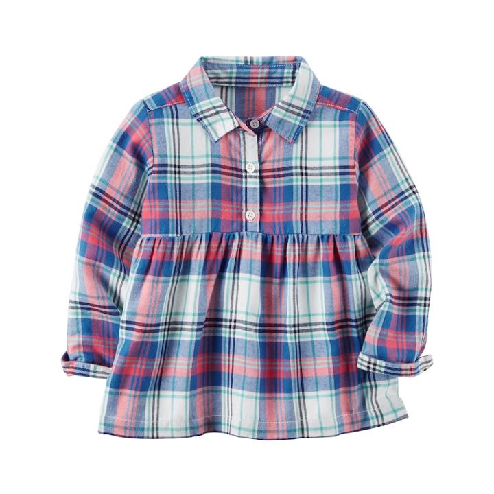Girls 4-8 Carter's Pink & Blue Plaid Babydoll Top, Size: 5, Pink And Blue