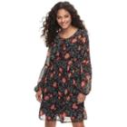 Juniors' Mudd&reg; Print Tie Front Chiffon Dress, Teens, Size: Small, Black