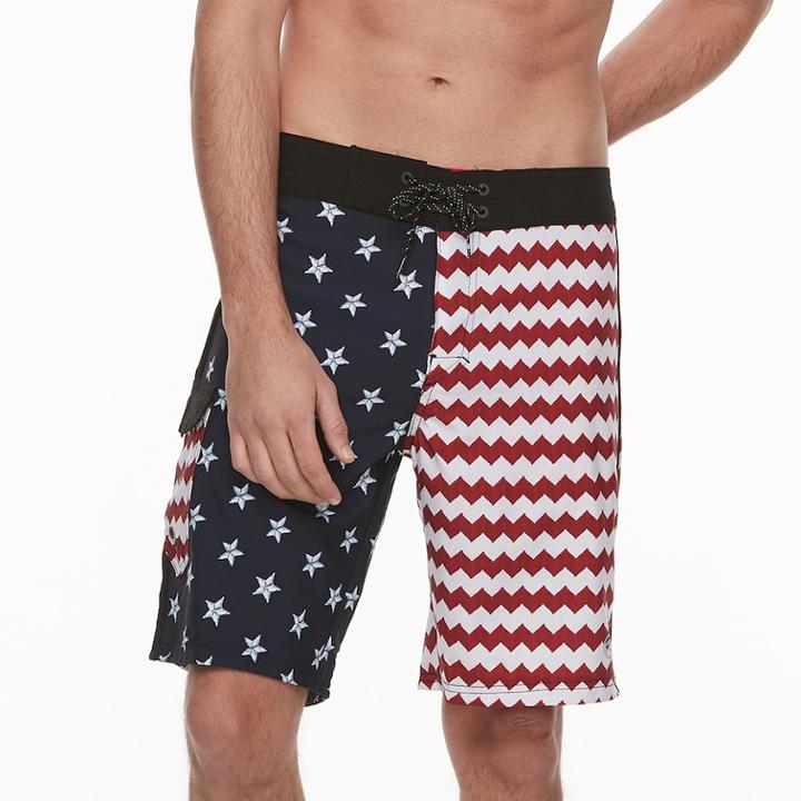 Men's Ocean Current Slim-fit American Flag Stars & Stripes Stretch Tech Cargo Board Shorts, Size: 38, Dark Red