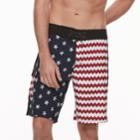 Men's Ocean Current Slim-fit American Flag Stars & Stripes Stretch Tech Cargo Board Shorts, Size: 38, Dark Red