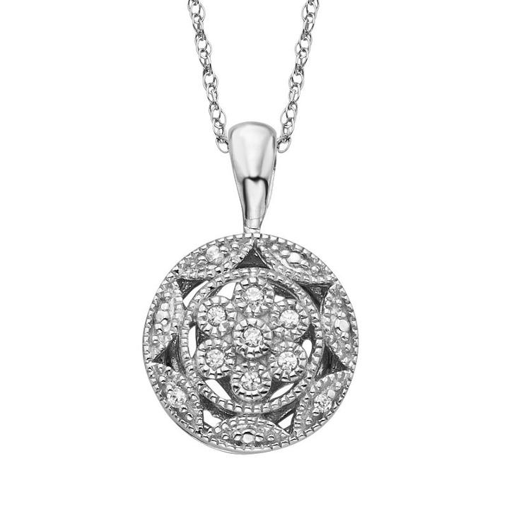 Simply Vera Vera Wang Sterling Silver Diamond Accent Openwork Circle Pendant, Women's, White