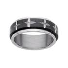 Stainless Steel And Black Ion-plated Stainless Steel Cross Spinner Wedding Band - Men, Size: 9