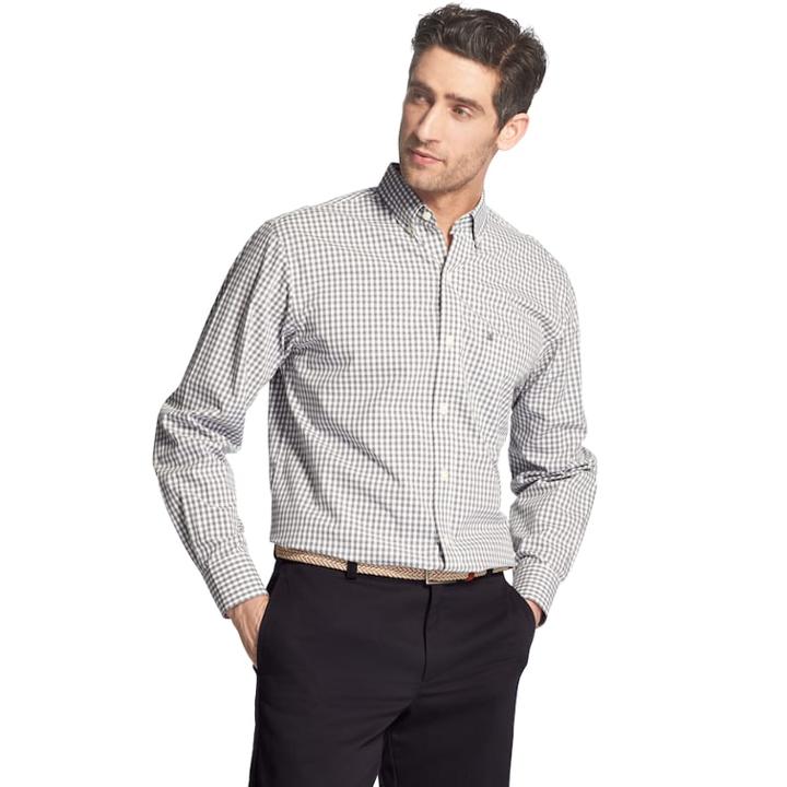 Men's Izod Premium Essentials Classic-fit Plaid Button-down Shirt, Size: Large, Grey