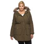 Plus Size Apt. 9&reg; Hooded Faux-fur Anorak Parka, Women's, Size: 2xl, Green Oth