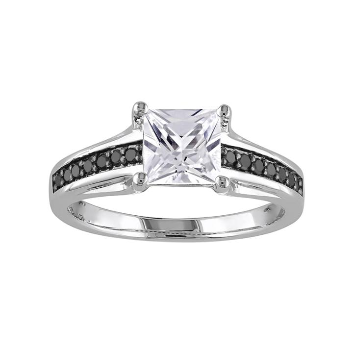 Stella Grace Sterling Silver Lab-created White Sapphire & 1/8 Carat T.w. Black Diamond Ring, Women's, Size: 5