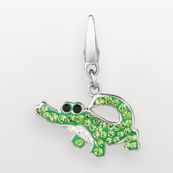 Sterling Silver Crystal Alligator Charm, Women's, Green