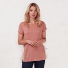 Women's Lc Lauren Conrad Inset Lace Tee, Size: Small, Lt Orange