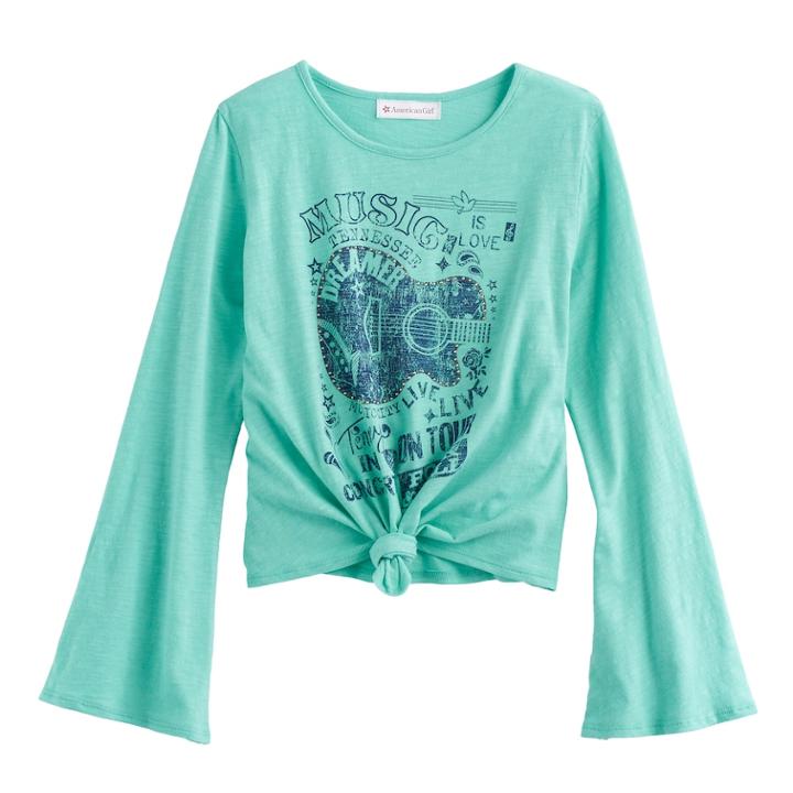 Girls 7-16 American Girl Tie Front Guitar Tee, Size: Medium, Lt Green
