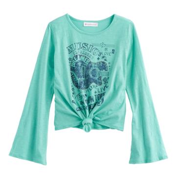 Girls 7-16 American Girl Tie Front Guitar Tee, Size: Medium, Lt Green