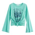 Girls 7-16 American Girl Tie Front Guitar Tee, Size: Medium, Lt Green