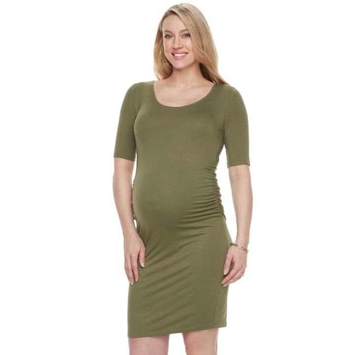 Maternity A:glow Ruched Sheath Dress, Women's, Size: L-mat, Med Green