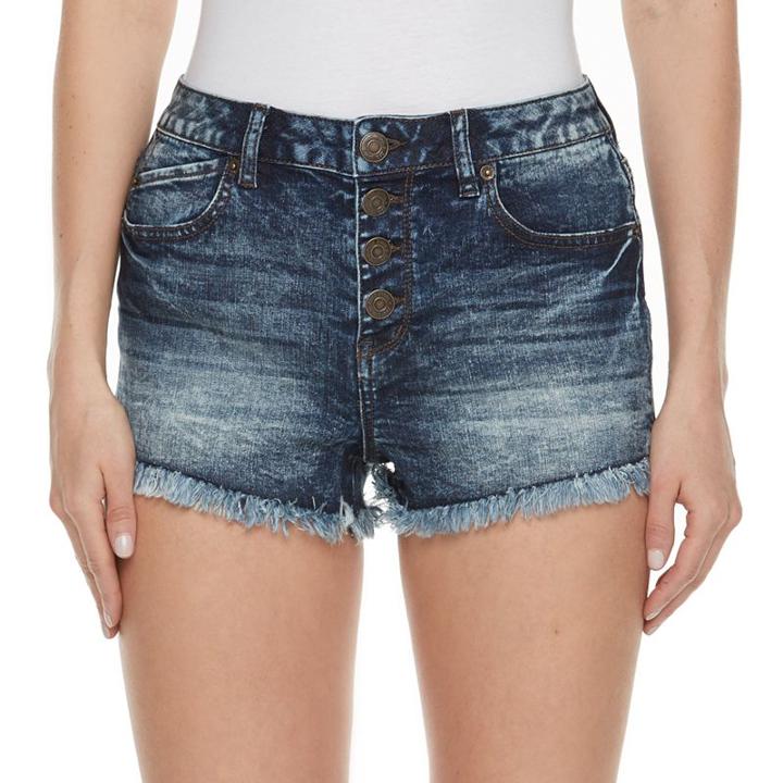 Juniors' Mudd&reg; High Waist Frayed Shortie Shorts, Girl's, Size: 5, Dark Blue