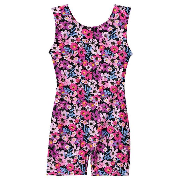 Girls 4-14 Jacques Moret Garden Of Flowers Biketard Leotard, Girl's, Size: Medium, Brown Over
