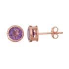 14k Rose Gold Over Silver Amethyst Milgrain Stud Earrings, Women's, Purple
