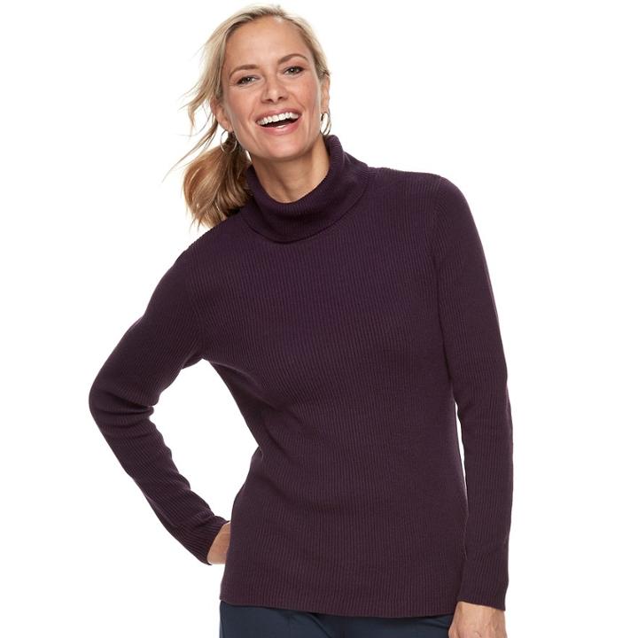 Women's Croft & Barrow&reg; Ribbed Turtleneck Sweater, Size: Large, Drk Purple