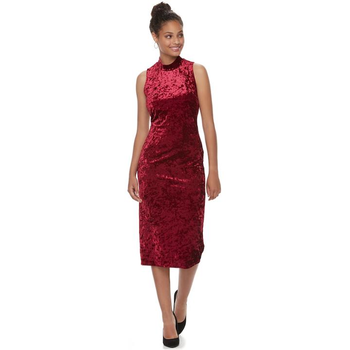 Juniors' Almost Famous Mockneck Velvet Bodycon Dress, Teens, Size: Small, Purple Oth